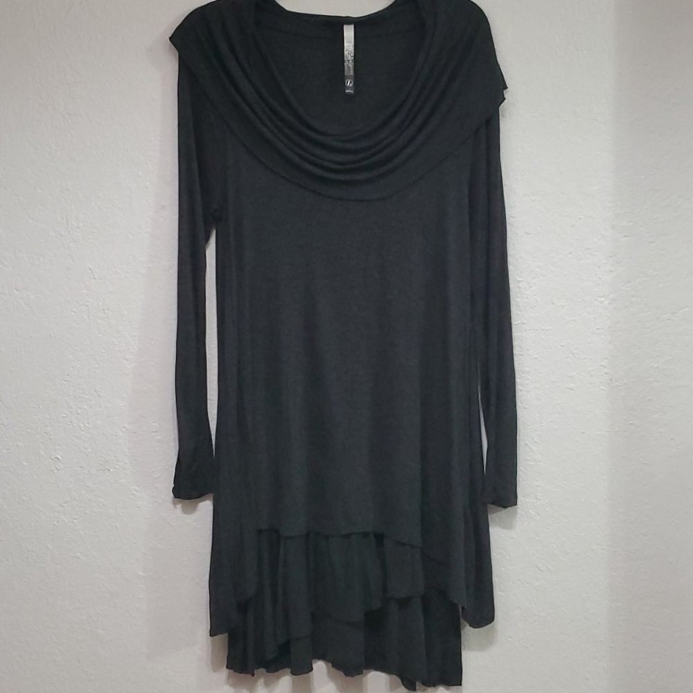 Kensie Cowl Neck Layered Hem Long Sleeve Dress L